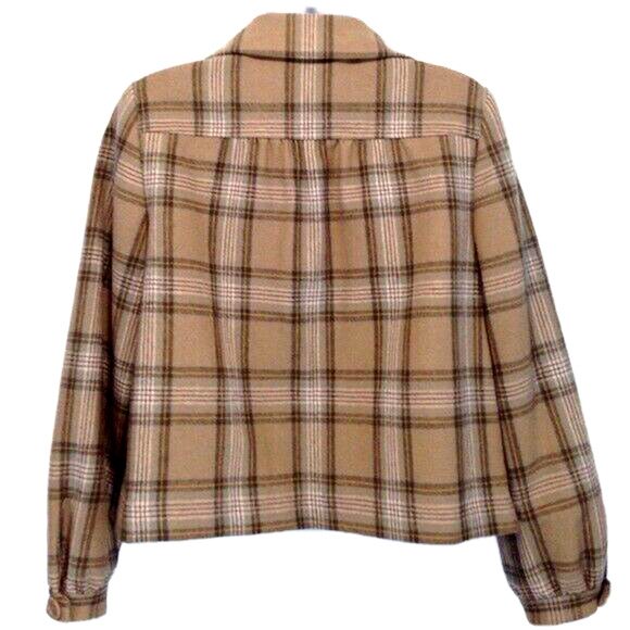 Liz Claiborne Button Front Swing Wool Brown Plaid Jacket Blazer Petite Small Vtg - Picture 3 of 5